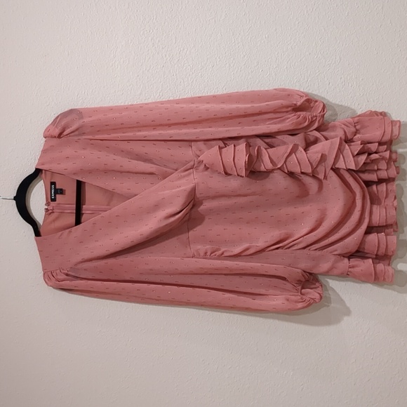 Express Pink Ruffled Long Sleeve Mini Dress Size Small - Picture 2 of 4